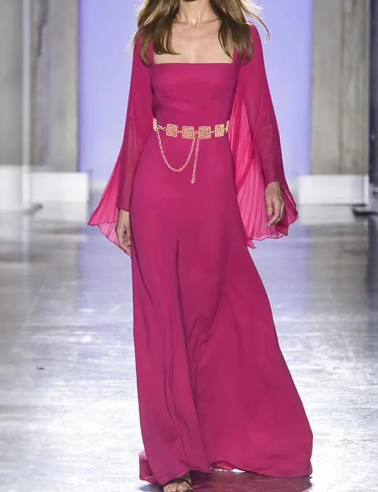 کمربند زنجیری طلایی زنانه - کمربند کمر حلقه ای فلزی درشت با تزیین کریستالی، قابل تنظیم 110 سانتی متر، اکسسوری براق برای لباس، شلوار جین و لباس مهمانی