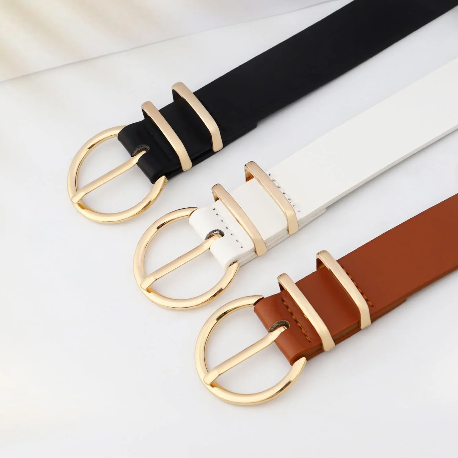 ست ۳ عددی کمربند زنانه، کمربندهای زیبا برای زنان، کمربند باریک چرمی مصنوعی برای شلوار جین، لباس و شلوار
