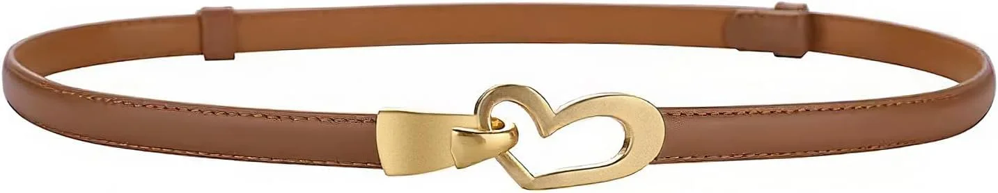 کمربند باریک چرمی زنانه – کمربند باریک قابل تنظیم با سگک قلبی زیبا، کمربند باریک و ظریف برای شلوار جین، شلوار، پیراهن – اکسسوری شیک برای بانوان