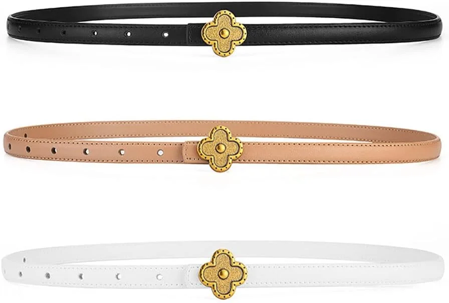 کمربند چرمی زنانه FOMCORT با طراحی سگک شبدر طلایی، کمربندهای فشن زنانه برای شلوار جین و لباس