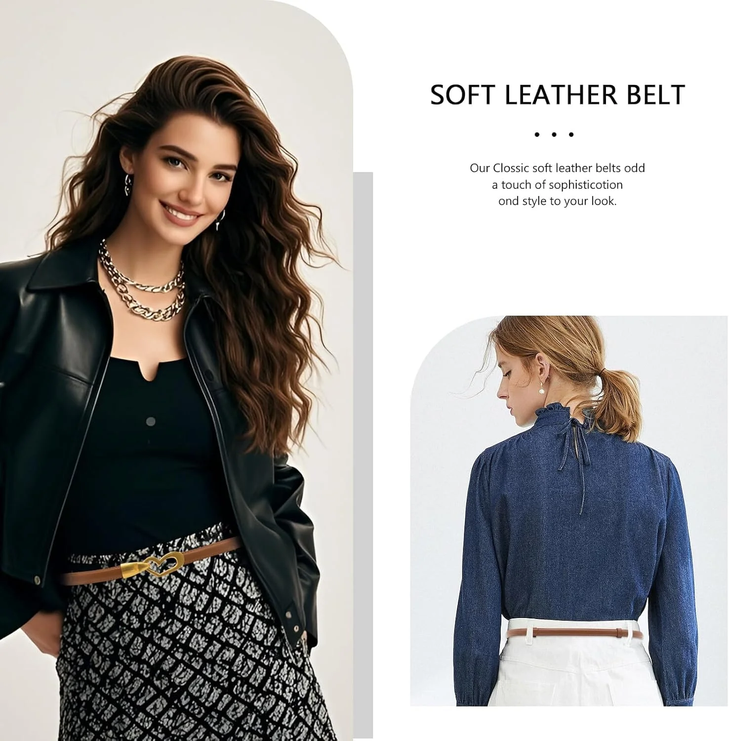 کمربند باریک چرمی زنانه – کمربند باریک قابل تنظیم با سگک قلبی زیبا، کمربند باریک و ظریف برای شلوار جین، شلوار، پیراهن – اکسسوری شیک برای بانوان