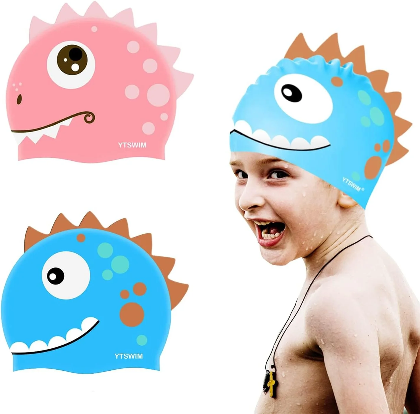 کلاه شنای کودکانه KASTWAVE، 2 عدد کلاه شنای سیلیکونی برای کودکان دختر و پسر (سن 3-12 سال) پوشش گوش ضد آب با طرح تکشاخ زیبا، کلاه شنا برای خشک نگه داشتن مو