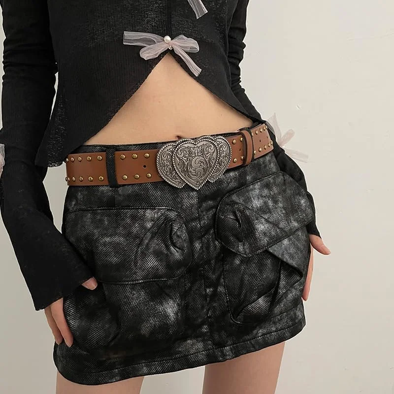 کمربند پهن پرچ دار پانک راک - کمربند گل میخ دار گوتیک برای زنان، کمربند جین قابل تنظیم برای استفاده روزانه