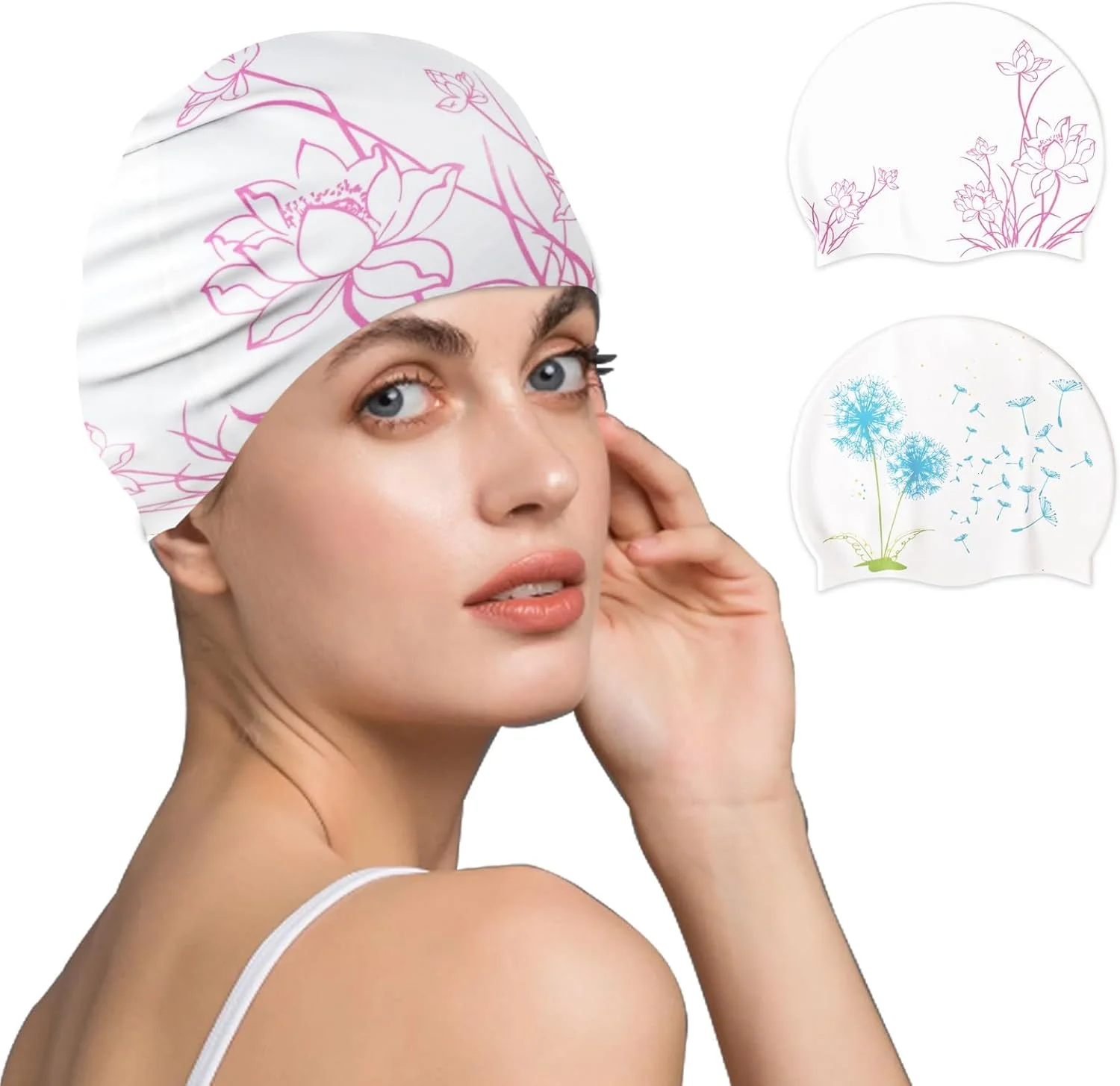 کلاه شنا KASTWAVE، دو عدد کلاه شنای سیلیکونی ضد آب برای زنان، مناسب برای موهای بلند یا کوتاه، کلاه شنای بزرگ ضد لغزش و بادوام، کلاه حمام راحت برای شنای زنان کلاه شنا KASTWAVE، دو عدد کلاه شنای سیلیکونی ضد آب برای زنان، مناسب برای موهای بلند یا کوتاه، کلاه شنای بزرگ ضد لغزش و بادوام، کلاه حمام راحت برای شنای زنان