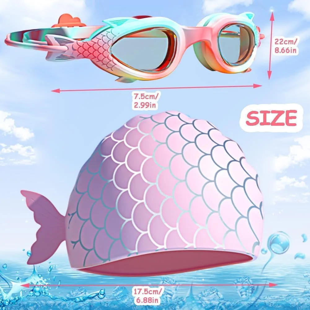 کلاه شنا و عینک شنا کودکانه، کلاه شنا کودک، عینک شنا بدون نشتی، کلاه شنا محافظ کودک، عینک شنا کودکانه برای پسران دختران