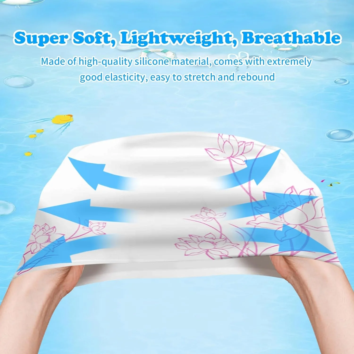 کلاه شنا KASTWAVE، دو عدد کلاه شنای سیلیکونی ضد آب برای زنان، مناسب برای موهای بلند یا کوتاه، کلاه شنای بزرگ ضد لغزش و بادوام، کلاه حمام راحت برای شنای زنان