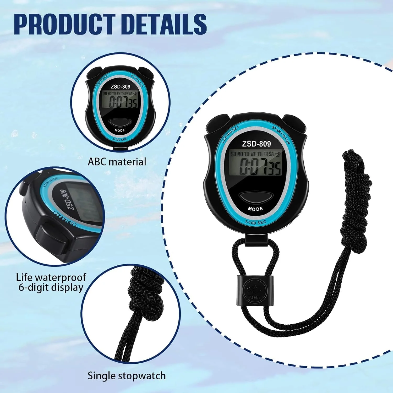 تایمر کرنومتر ورزشی KASTWAVE، تایمر دیجیتال دستی ABS برای تمرینات تناوبی، تایمر دیجیتال فضای باز با بند گردنی برای تمرین شنا، دویدن و تجهیزات ورزشی، AAA-1234