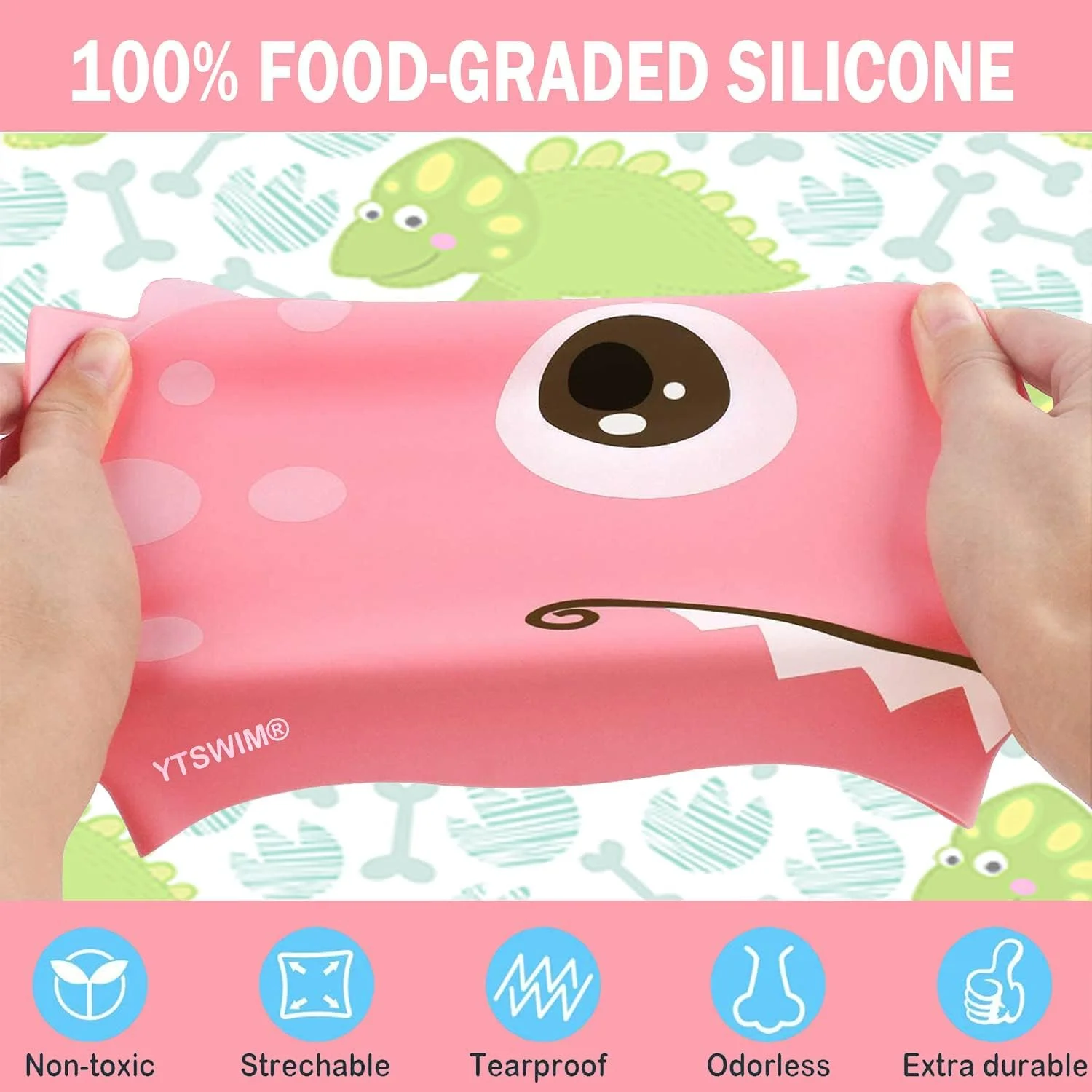 کلاه شنای کودکانه KASTWAVE، 2 عدد کلاه شنای سیلیکونی برای کودکان دختر و پسر (سن 3-12 سال) پوشش گوش ضد آب با طرح تکشاخ زیبا، کلاه شنا برای خشک نگه داشتن مو