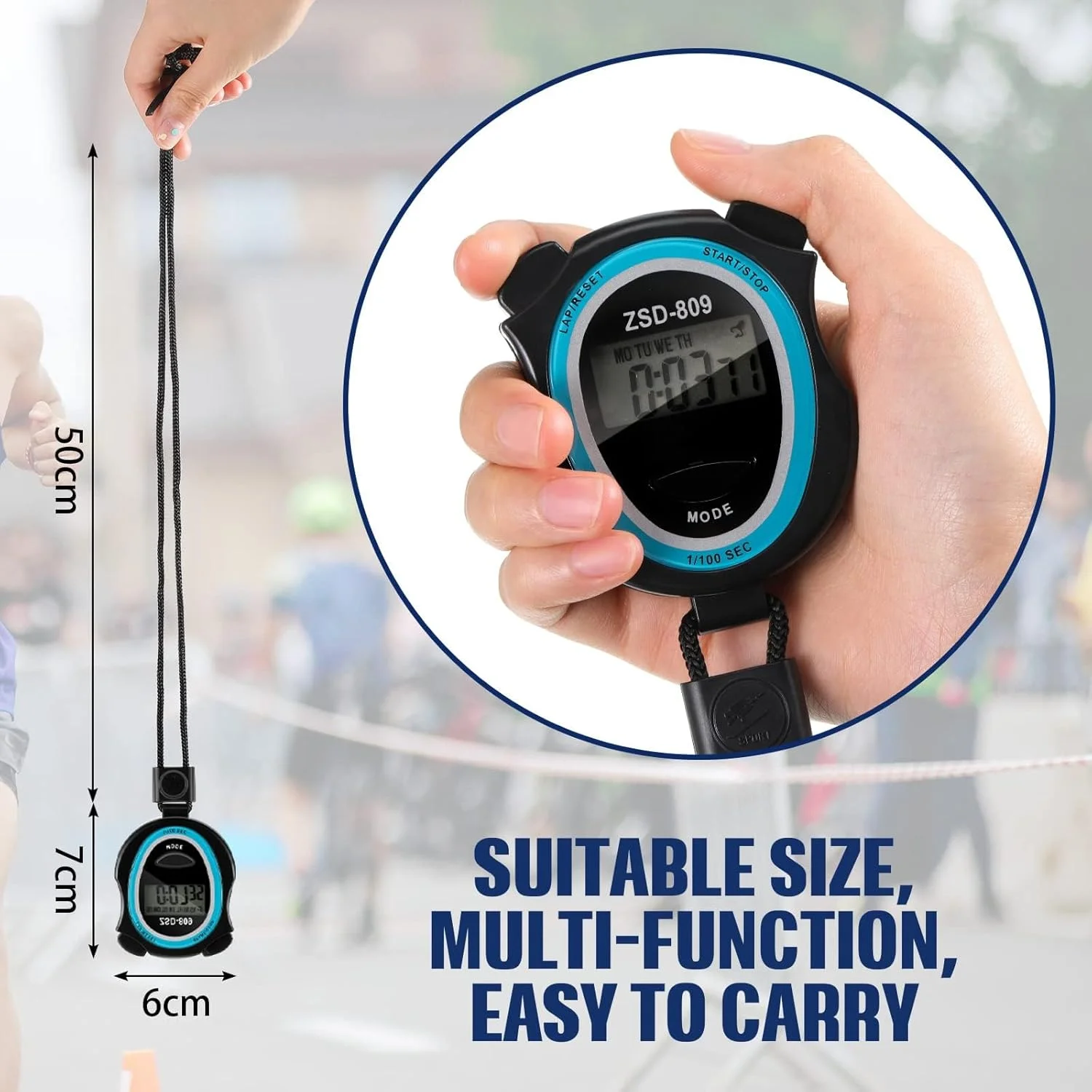 تایمر کرنومتر ورزشی KASTWAVE، تایمر دیجیتال دستی ABS برای تمرینات تناوبی، تایمر دیجیتال فضای باز با بند گردنی برای تمرین شنا، دویدن و تجهیزات ورزشی، AAA-1234