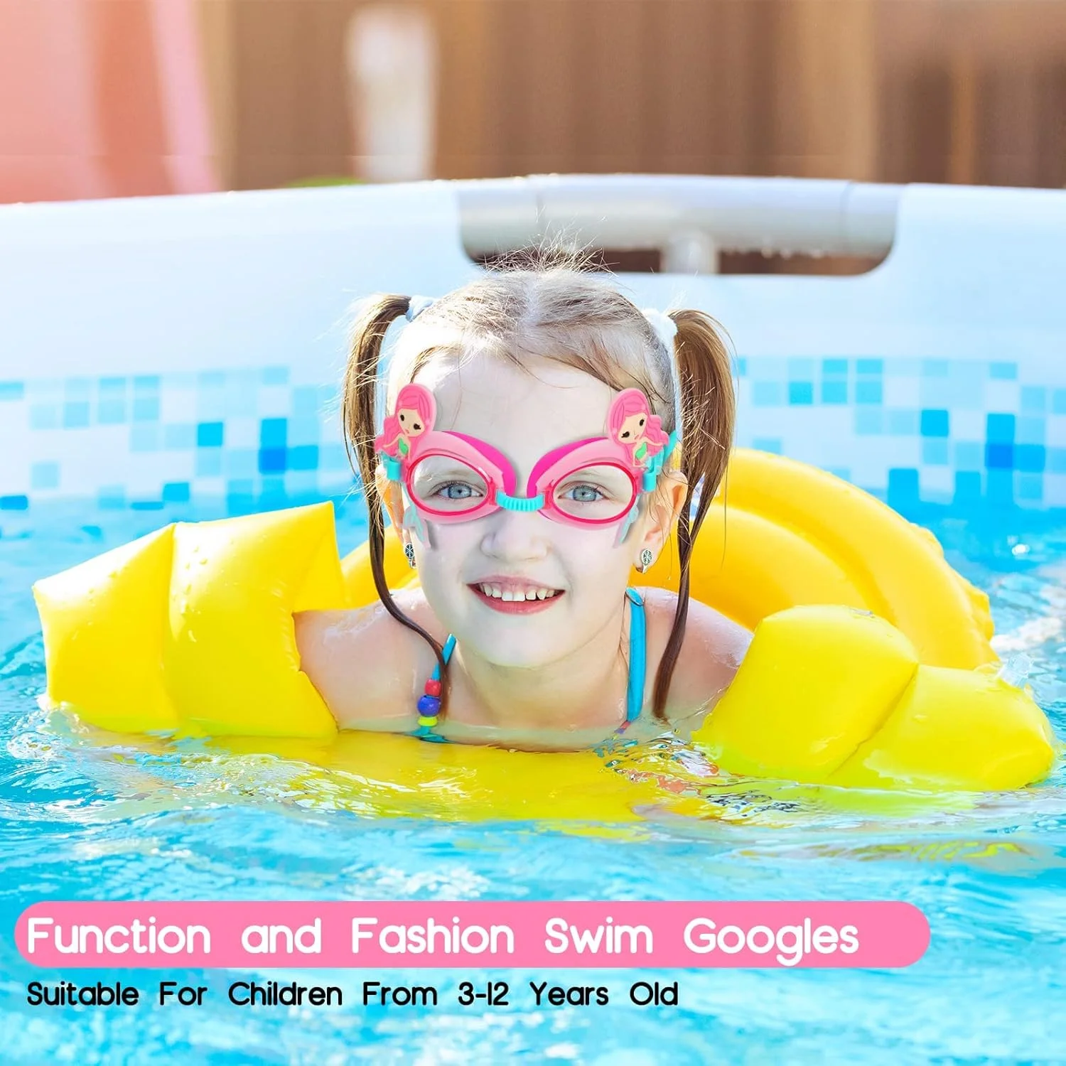 عینک شنا ضد بخار KASTWAVE برای کودکان 3 تا 14 سال، عینک شنا با طرح دم پری دریایی زیبا، با لنزهای ضد بخار، ضد آب، محافظت از چشم، محافظت در برابر اشعه ماوراء بنفش، گوش گیر، گیره بینی، جعبه عینک