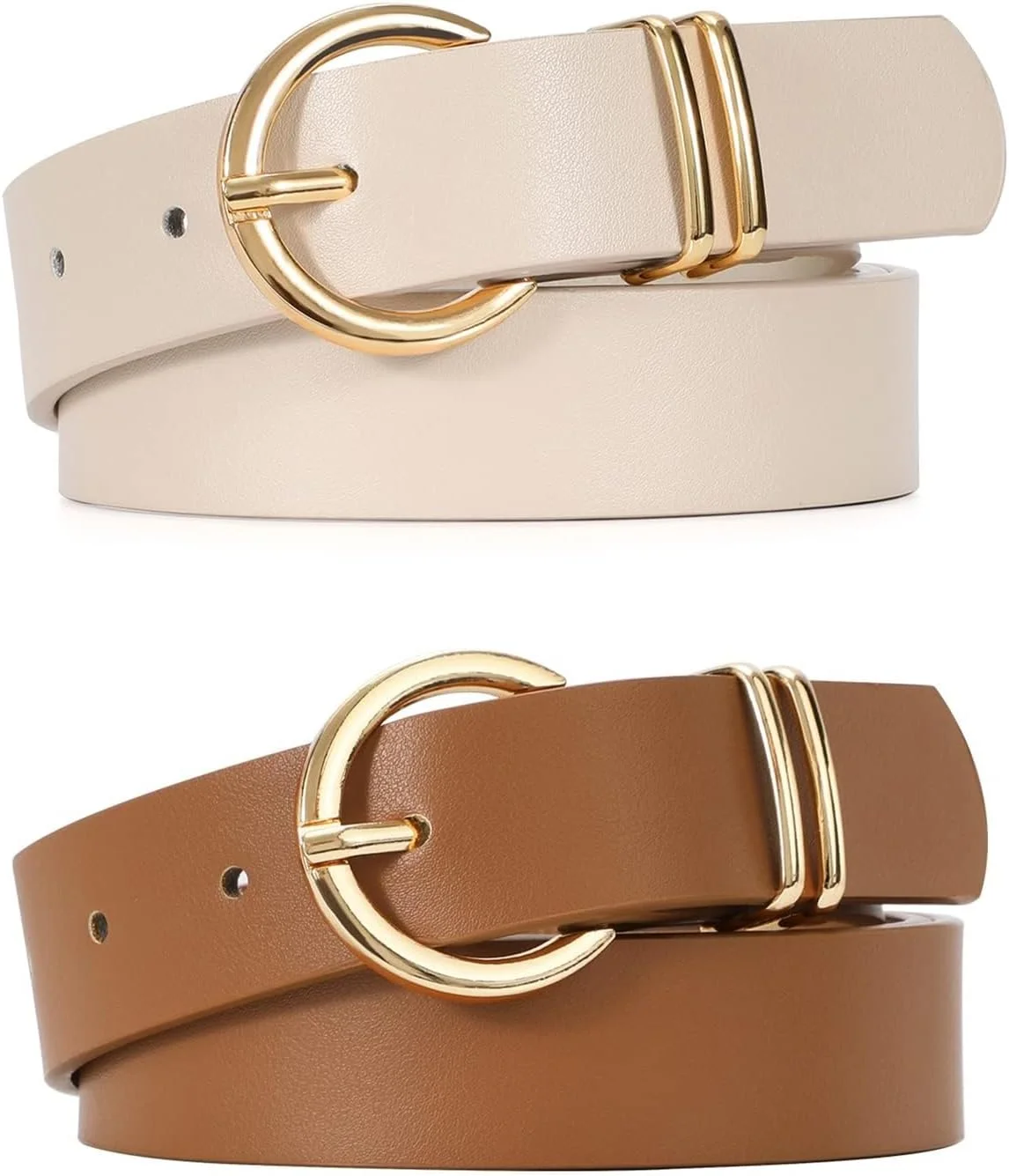کمربند زنانه چرمی، چرم مصنوعی، سگک طلایی، مناسب برای شلوار جین و پیراهن، بسته 2 عددی