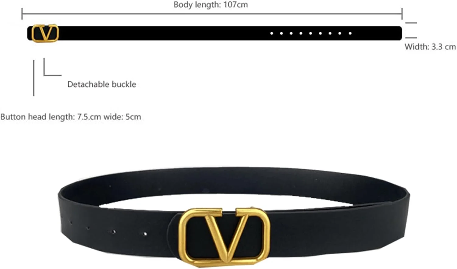 ست کمربند زنانه سگک V، مشکی و سفید، کمربندهای چرم مصنوعی، طول 110 سانتی متر، سگک آلیاژ طلایی، کمربند مد روز برای لباس و شلوار جین