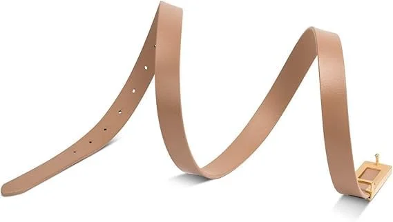 کمربند چرمی باریک زنانه - کمربند باریک کمر برای پیراهن، شلوار جین و شلوار - سگک طلایی بند قابل تنظیم - کمربند مینیمالیستی مد روز برای زنان و نوجوانان