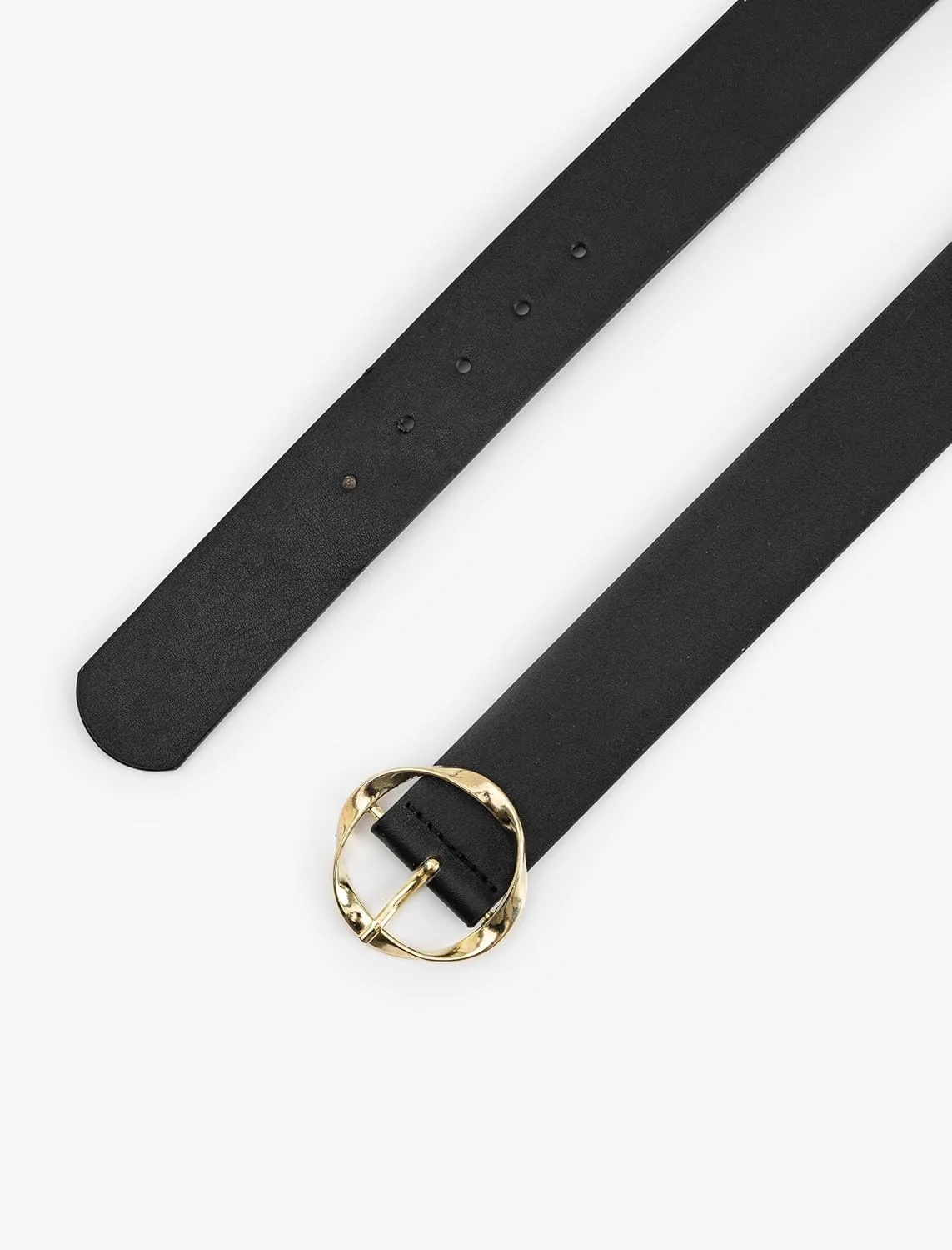 کمربند زنانه کوتون با سگک هندسی و جزئیات چرم مصنوعی، مشکی (999)، مدیوم