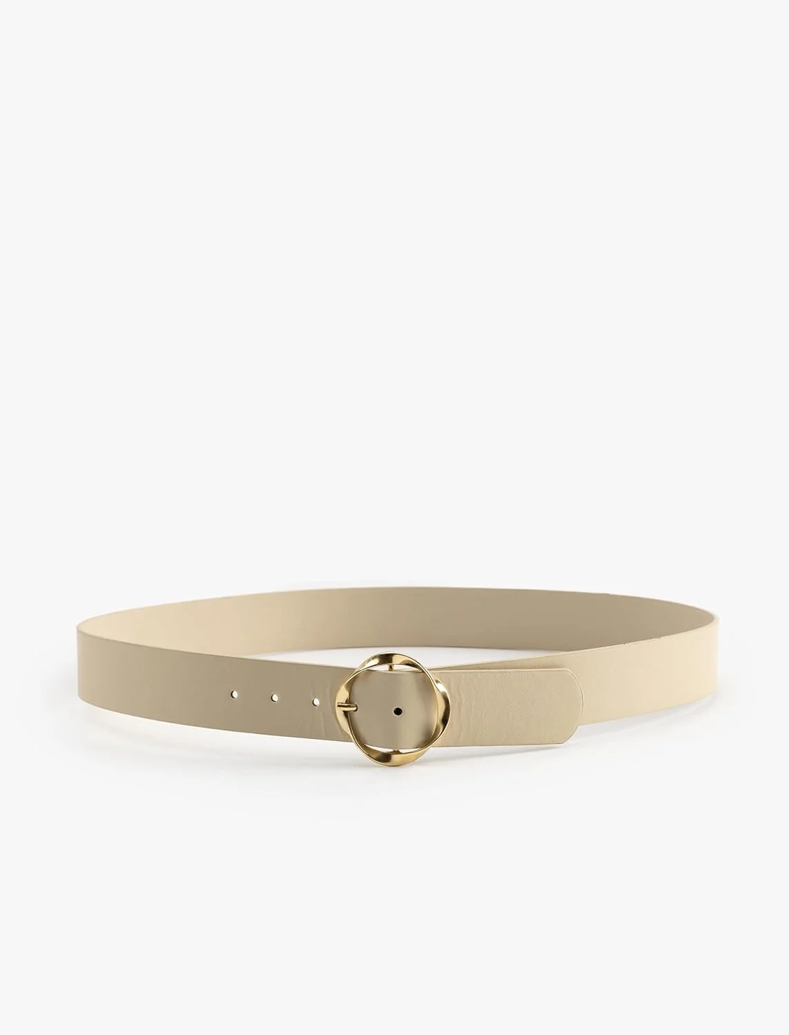 کمربند زنانه کوتون با سگک هندسی و جزئیات چرم مصنوعی، بژ (057)، سایز کوچک