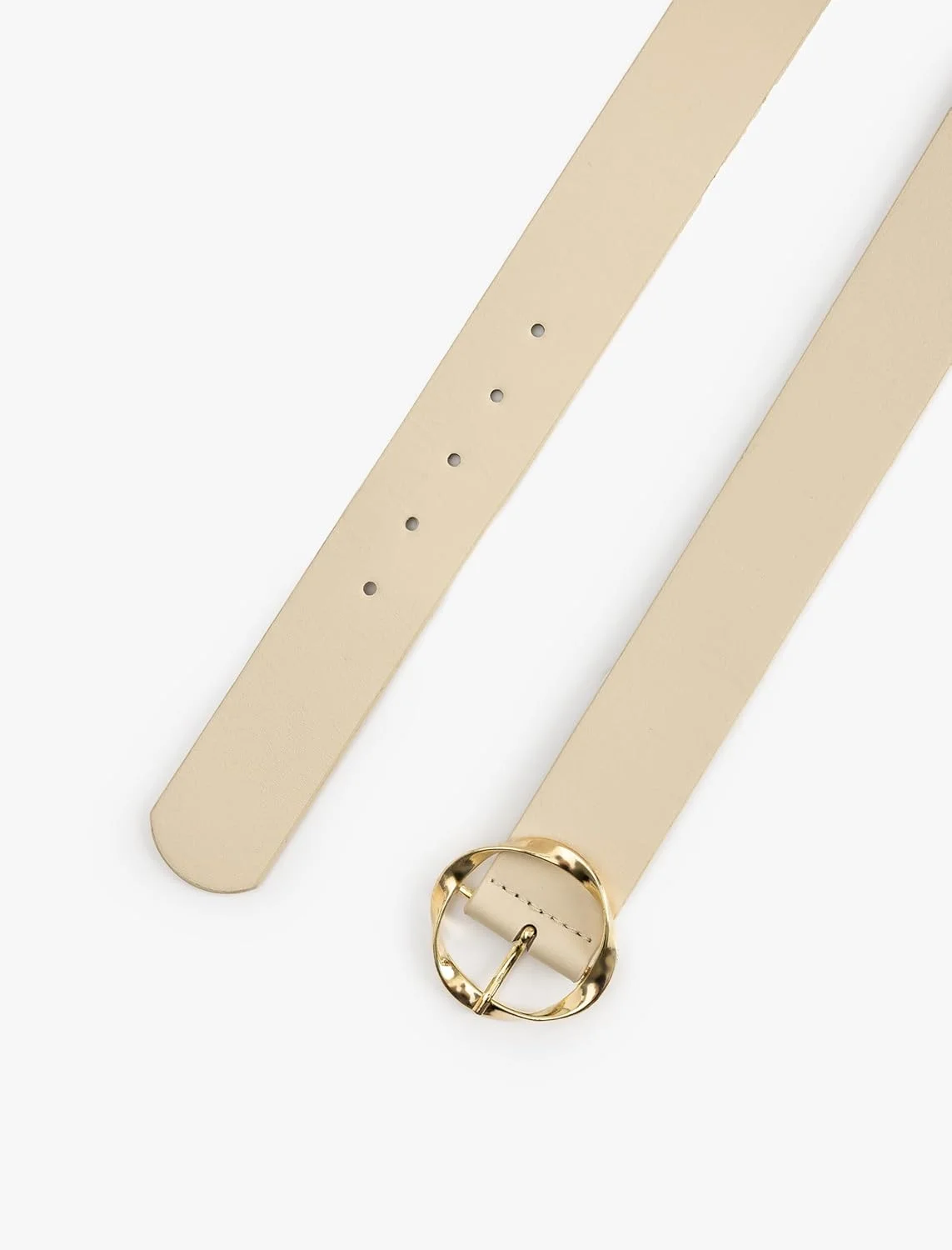 کمربند زنانه کوتون با سگک هندسی و جزئیات چرم مصنوعی، بژ (057)، بزرگ