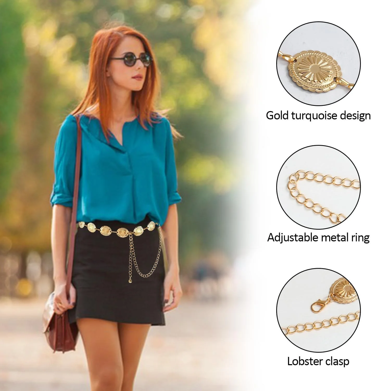 کمربند زنجیری زنانه 2 عددی، کمربند کمر نقره ای وسترن، کمربند بوهمی کابویی، لوازم جانبی لباس دختر گاوچران، کمربندهای طلایی زنانه طرح گل، جواهرات فلزی قابل تنظیم وینتیج برای لباس، شلوار جین