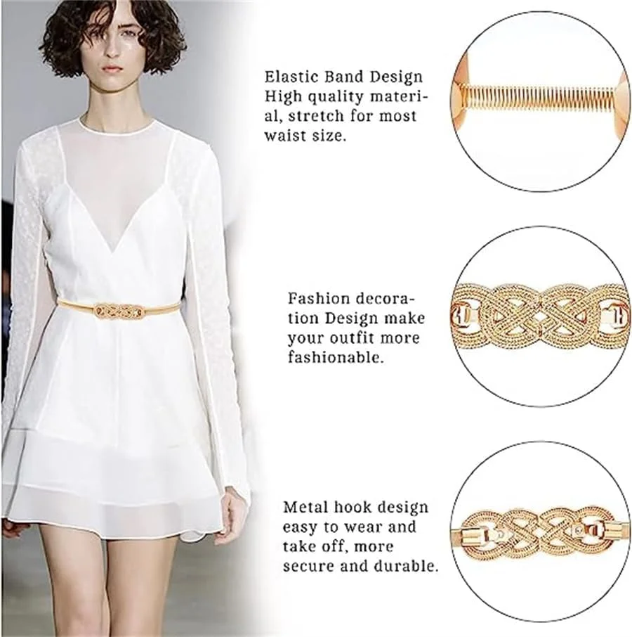 دو عدد کمربند پهن زنانه طرح قدیمی، کمربند چرمی کشی با سگک در هم قفل شونده، کمربند کمر برای لباس زنانه