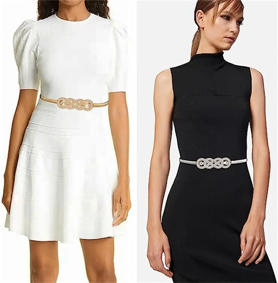 دو عدد کمربند پهن زنانه طرح قدیمی، کمربند چرمی کشی با سگک در هم قفل شونده، کمربند کمر برای لباس زنانه