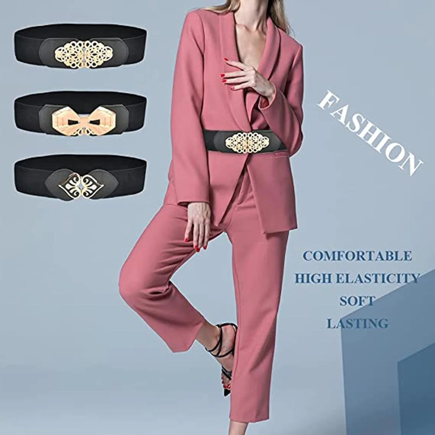 کمربند کشی زنانه، کمربند چرمی زنانه ELECDON، مناسب برای شلوار جین، پیراهن، کمربند شلوار، کمربند پهن کشی زنانه، کمربند لباس شب، خوش فرم، زیبا و ظریف