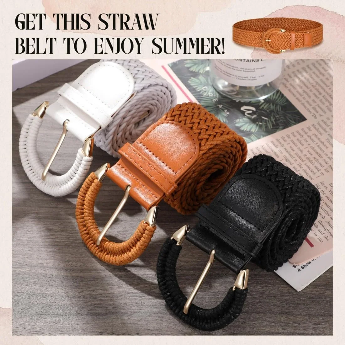 ست کمربند زنانه، 3 عدد کمربند کشی، لوازم جانبی قابل تنظیم زنانه، 3 رنگ طنابی بافته شده جدید پاییزی، لوازم جانبی پوشاک، مناسب برای ست کردن با لباس، ژاکت، شلوار جین، شلوار - قهوه ای مشکی سفید