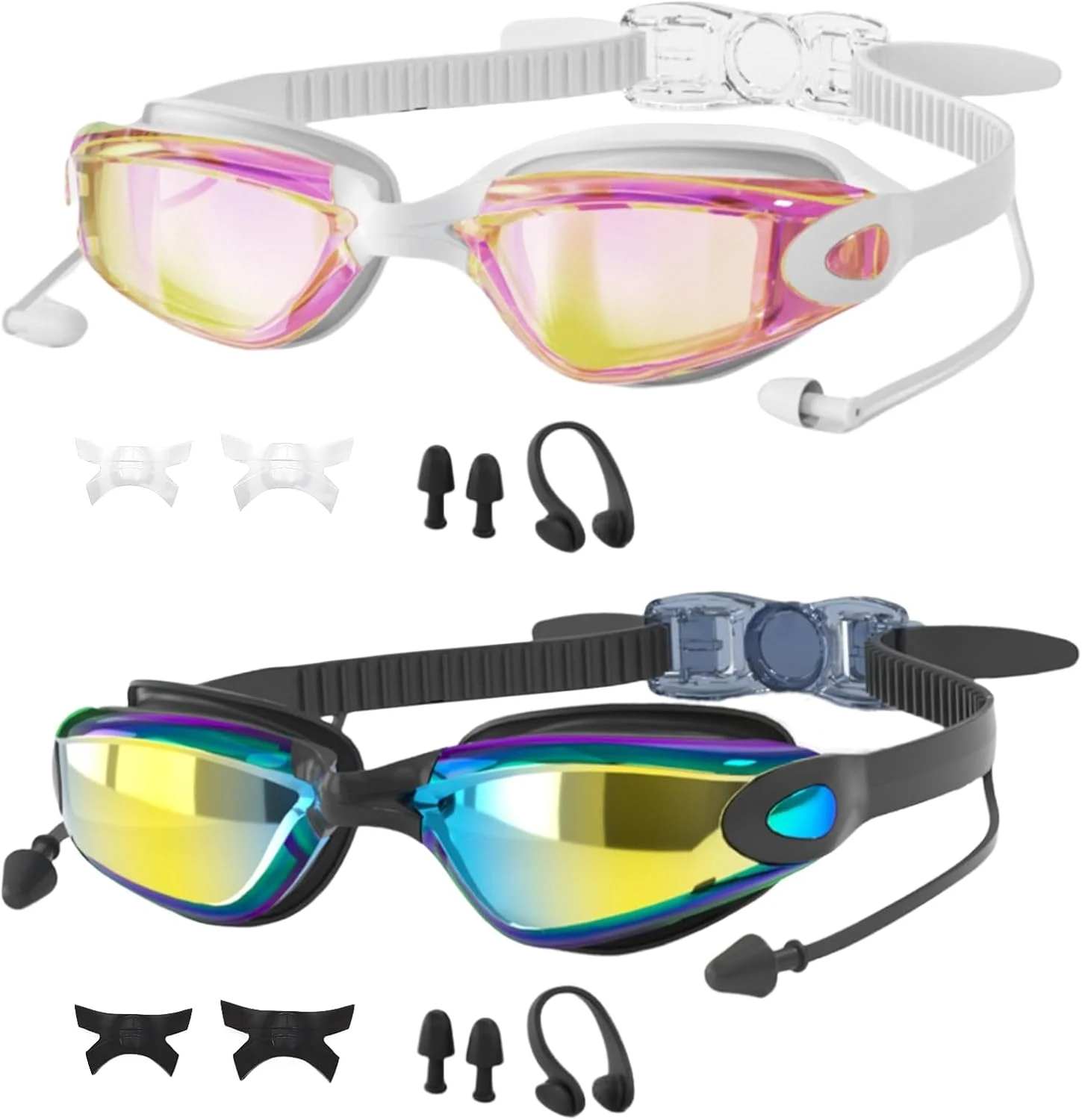 عینک شنا، بسته 2 عددی عینک شنای حرفه ای ضد بخار با گیره بینی و گوش گیر و 3 سایز پل بینی، بدون نشتی و محافظت در برابر اشعه ماوراء بنفش، دید واضح و عینک شنا با دید گسترده برای بزرگسالان عینک شنا، بسته 2 عددی عینک شنای حرفه ای ضد بخار با گیره بینی و گوش گیر و 3 سایز پل بینی، بدون نشتی و محافظت در برابر اشعه ماوراء بنفش، دید واضح و عینک شنا با دید گسترده برای بزرگسالان