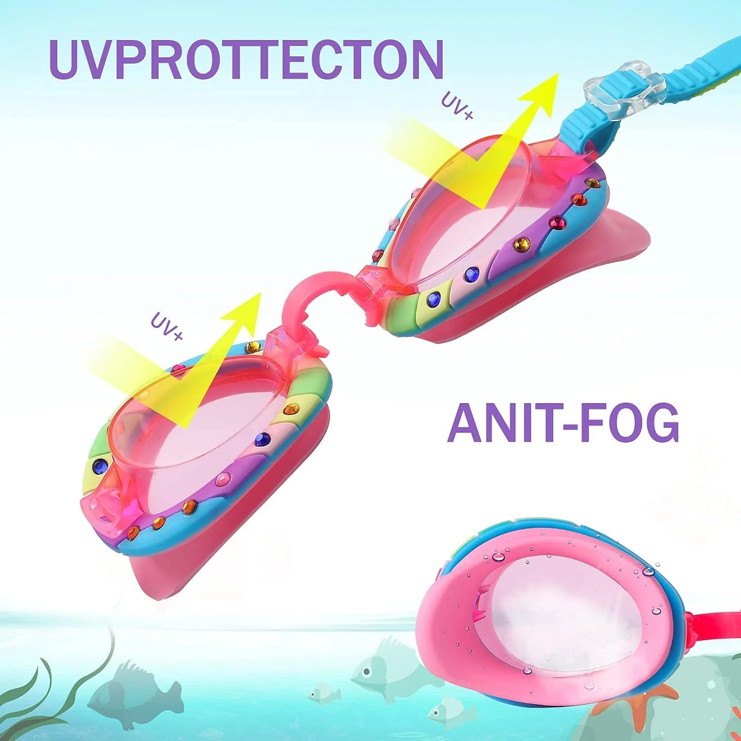 کلاه شنای کودکانه جورونب و عینک ضد بخار با محافظت در برابر اشعه ماوراء بنفش - کلاه حمام ضد آب برای دختران، کودکان نوپا، کودکان، پسران