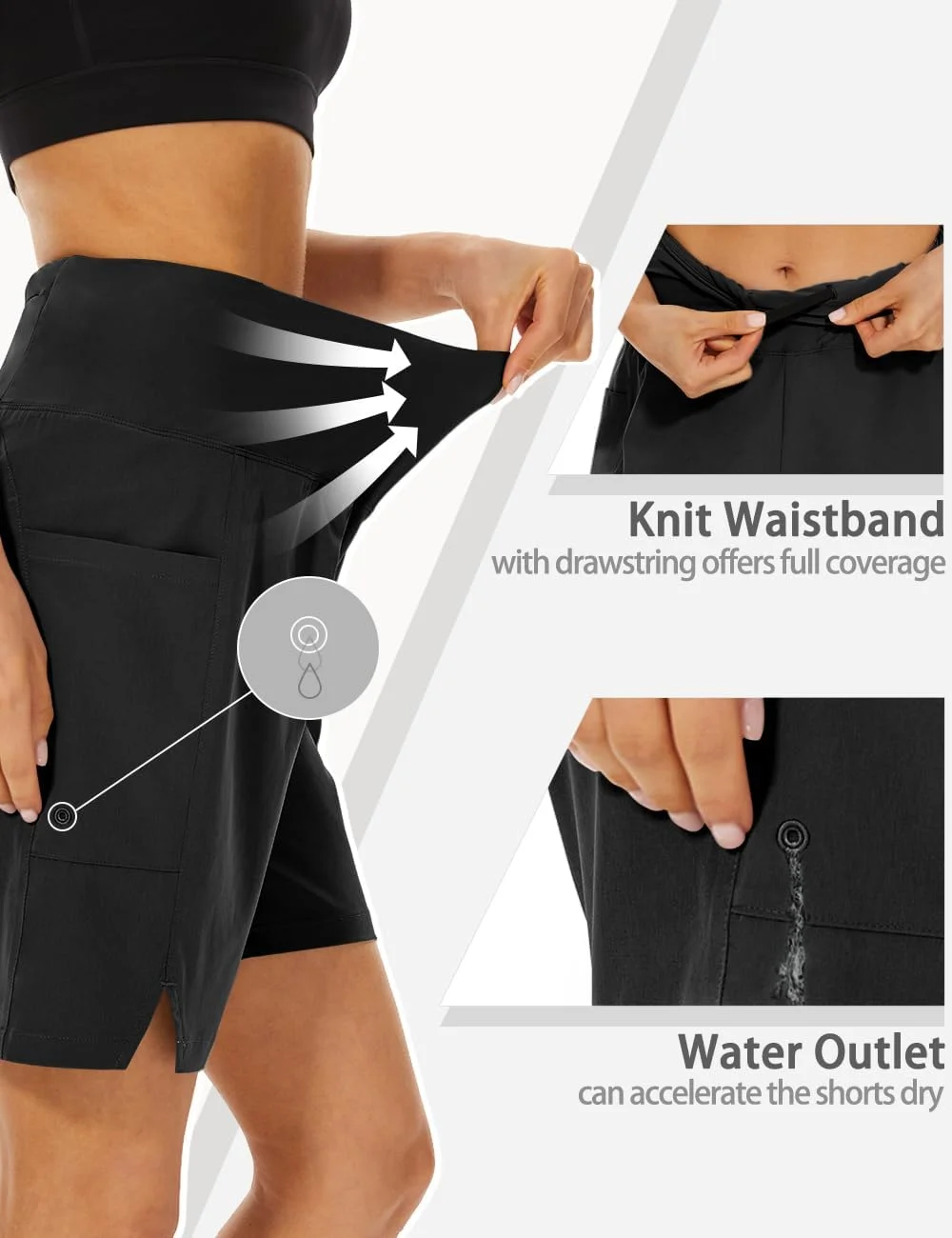 شلوارک شنا زنانه JENEARY، فاق بلند، کنترل شکم، خشک‌شونده سریع، مدل برمودا، بلند