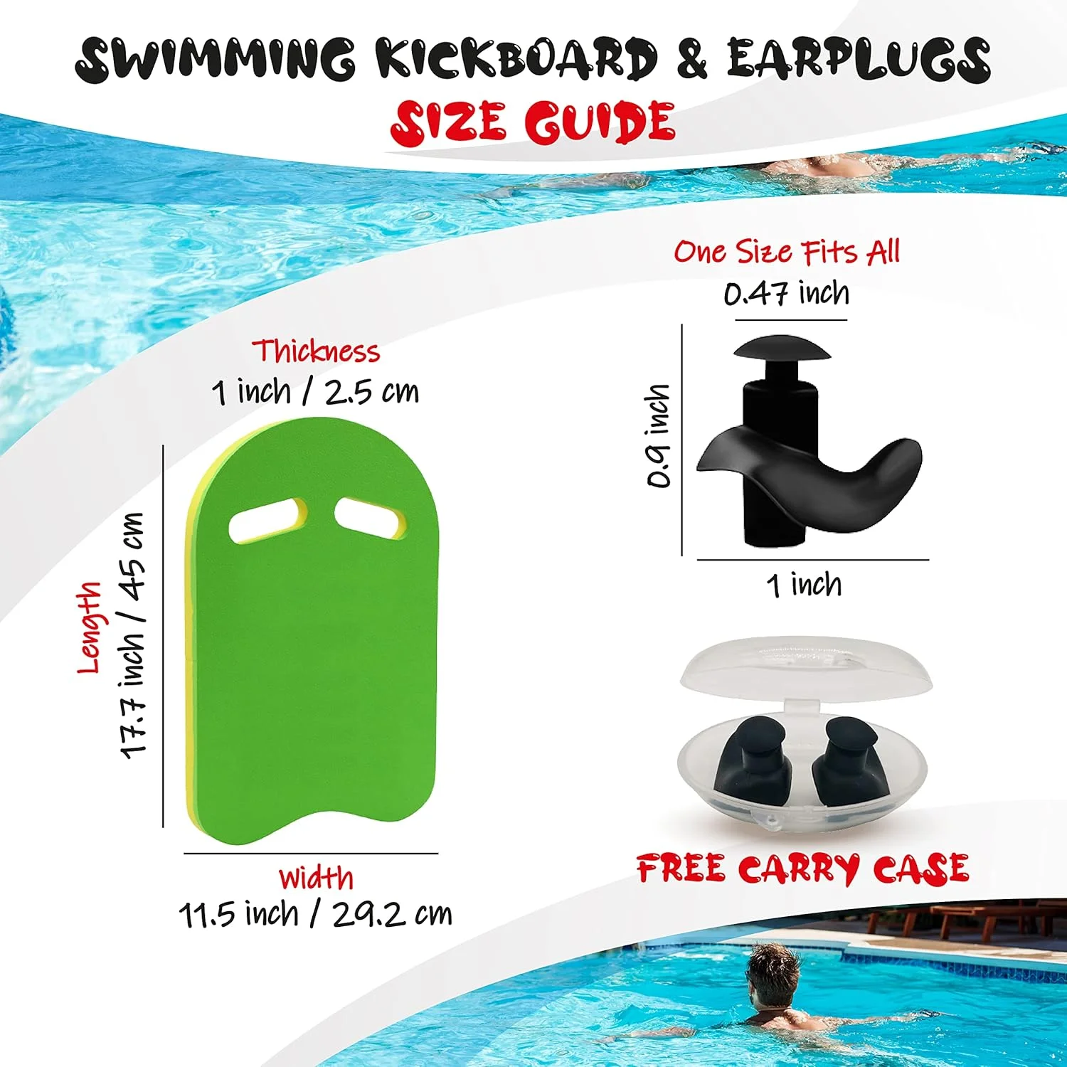 تخته شنا - ابزار تمرین شنا برای کودکان و بزرگسالان - لوازم جانبی استخر تخته شنا فوم EVA با گوش گیر سیلیکونی ضد آب و قابل استفاده مجدد