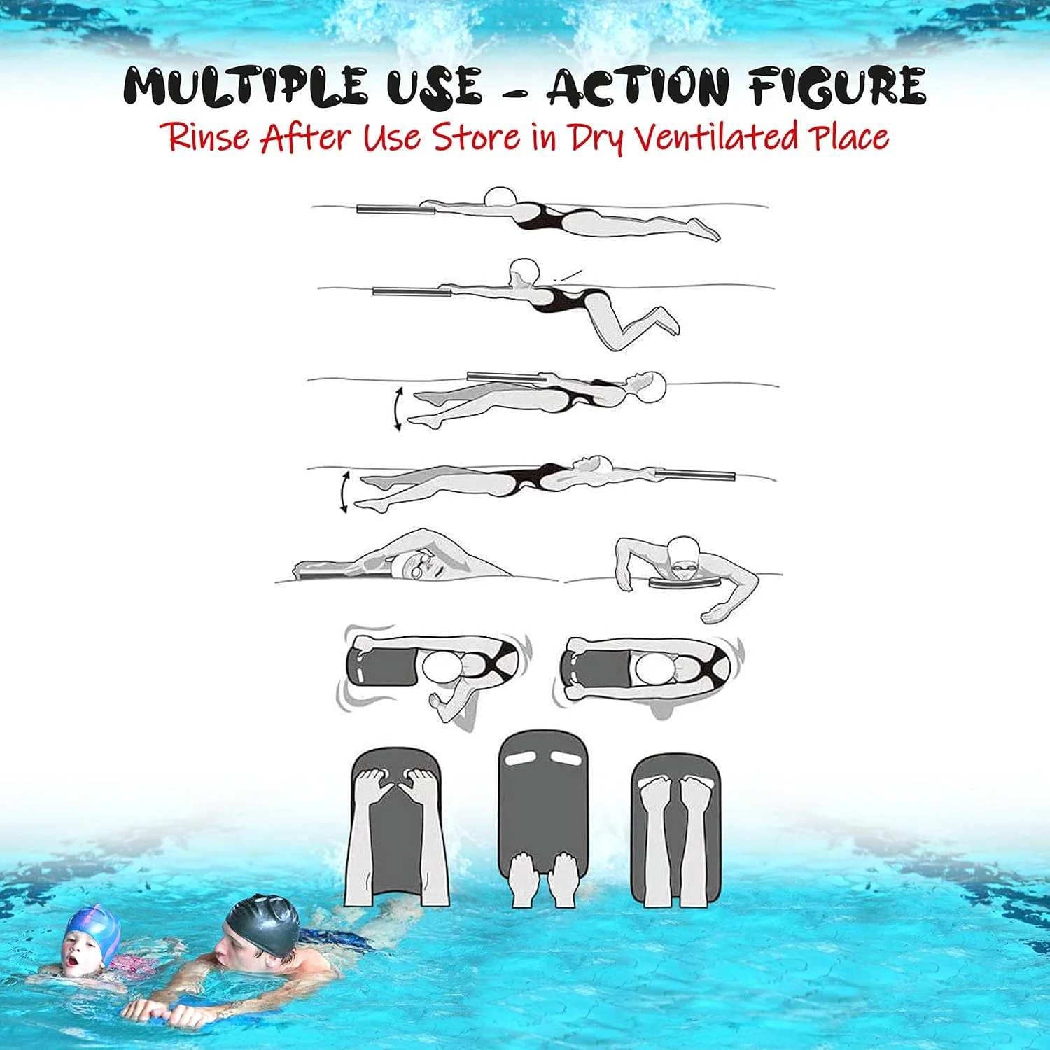 تخته شنا - ابزار تمرین شنا برای کودکان و بزرگسالان - لوازم جانبی استخر تخته شنا فوم EVA با گوش گیر سیلیکونی ضد آب و قابل استفاده مجدد