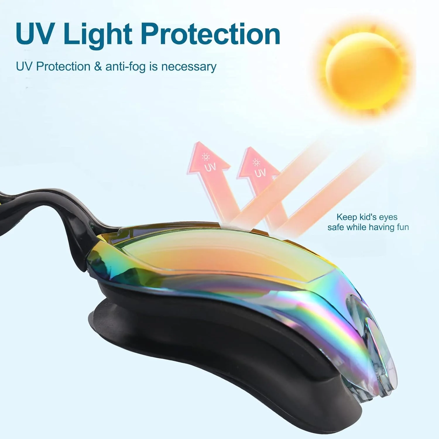 عینک شنای کودک، بسته 2 عددی، ضد بخار و ضد نشت، عینک شنای دید شفاف ضد اشعه ماوراء بنفش برای کودکان 6 تا 14 سال (آبی و صورتی روشن)