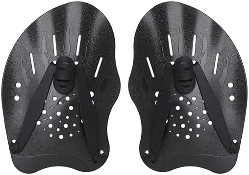 پدال های دستی شنا، پدال های دستی شنا برای کودکان، پدال های تمرینی شنا با بندهای قابل تنظیم، تجهیزات استخر شنا برای کودکان، بهبود سرعت و فرم، مشکی