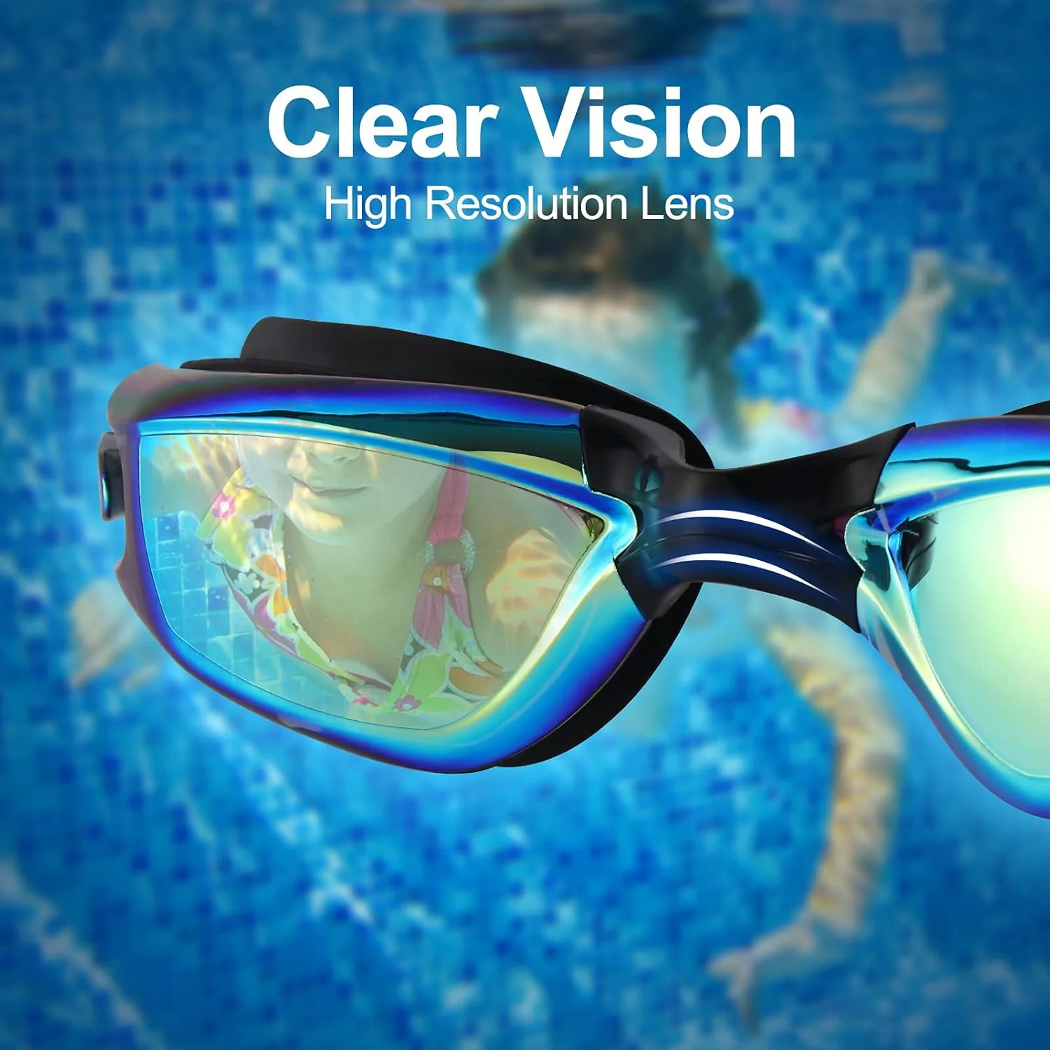 عینک شنای کودکانه، بسته 2 عددی، ضد بخار و ضد نشت، عینک شنا با دید واضح و ضد اشعه ماوراء بنفش برای کودکان 6 تا 14 سال (آبی و مشکی نقره ای)
