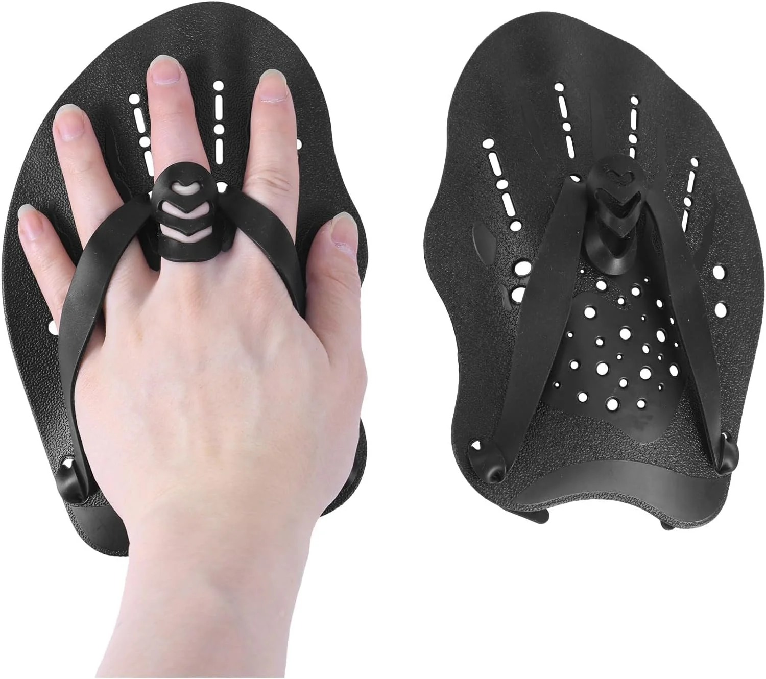 پدال های دستی شنا، پدال های دستی شنا برای کودکان، پدال های تمرینی شنا با بندهای قابل تنظیم، تجهیزات استخر شنا برای کودکان، بهبود سرعت و فرم، مشکی