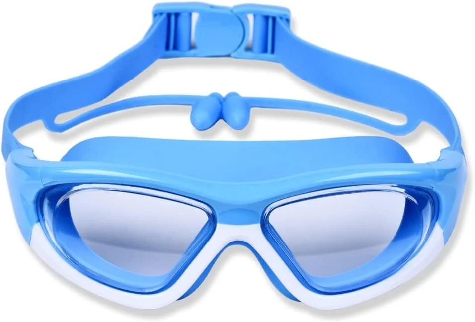 عینک شنای کودکانه به همراه کلاه شنا مناسب پسران و دختران 3 تا 14 سال، عینک شنا ضد نشت، ضد بخار، محافظت در برابر اشعه ماوراء بنفش، فریم سیلیکونی نرم، بند قابل تنظیم به همراه گوش گیر