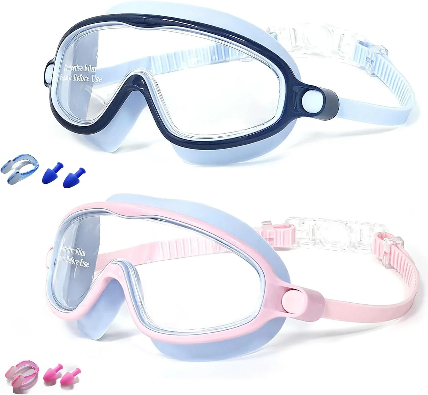 عینک شنا کودک، بسته 2 عددی، ضد بخار، ضد اشعه ماوراء بنفش، دید گسترده، بدون نشتی، مناسب برای کودکان 3 تا 14 سال