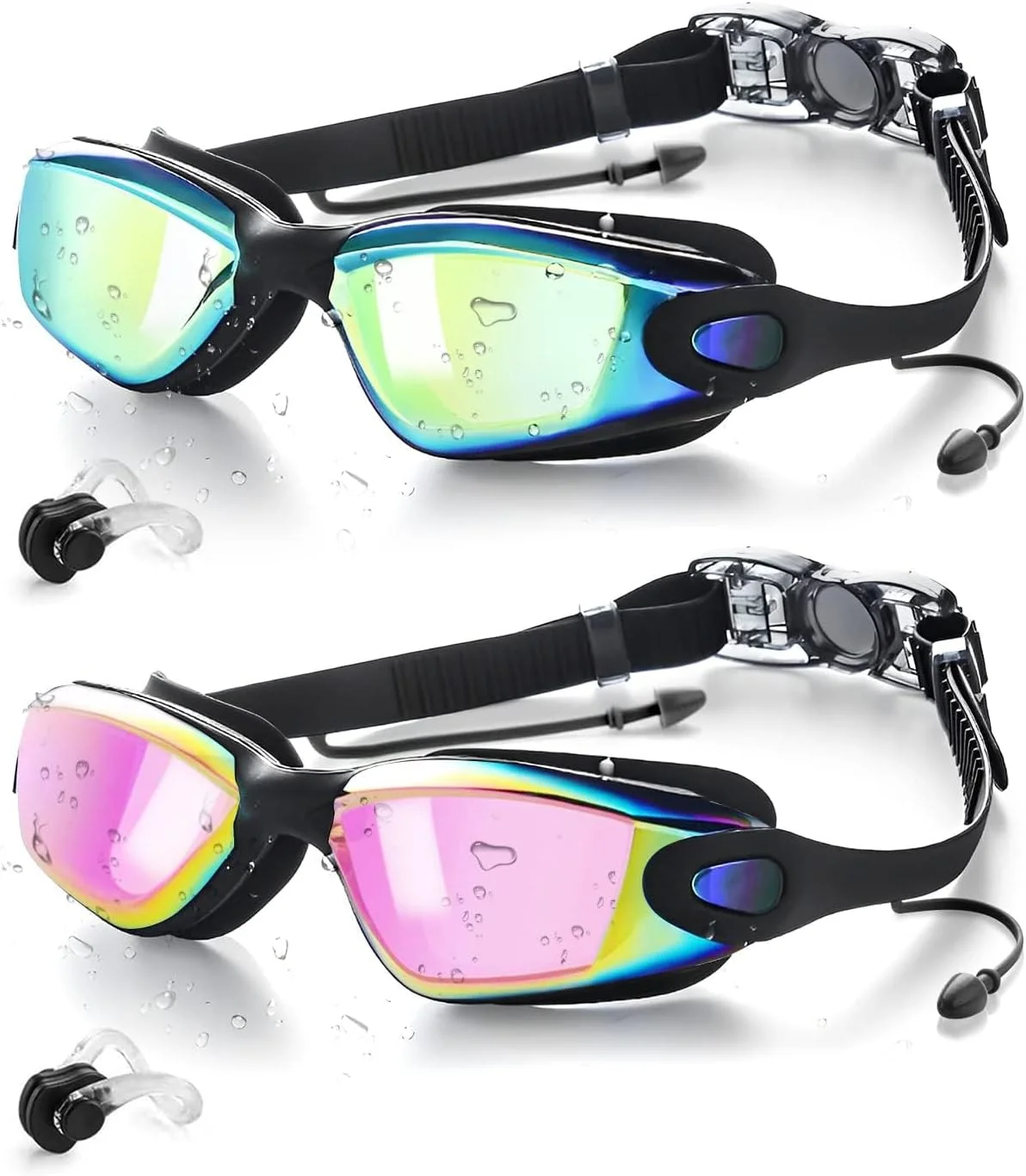 عینک شنا برای بزرگسالان و کودکان - بسته 2 عددی عینک شنا ضد مه و بدون نشت برای مردان، زنان و جوانان