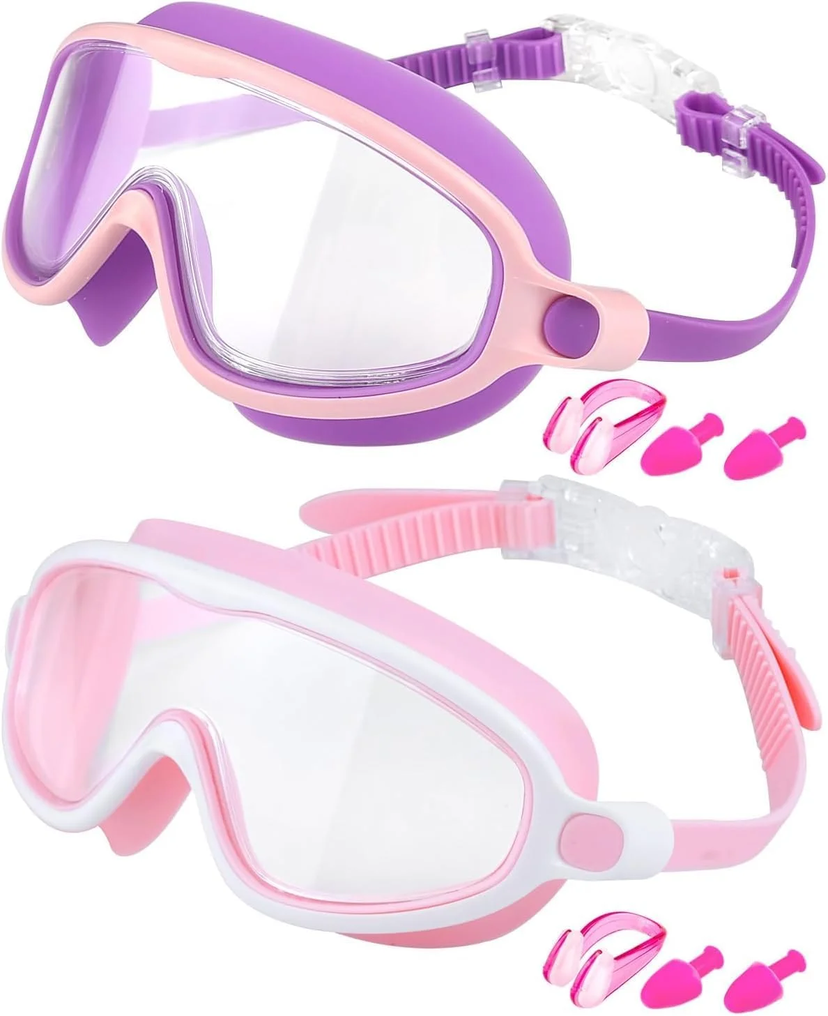 بسته 2 عددی عینک شنا برای کودکان 3 تا 15 سال، دید گسترده، ضد بخار و محافظت در برابر اشعه ماوراء بنفش، عینک شنا بدون نشتی
