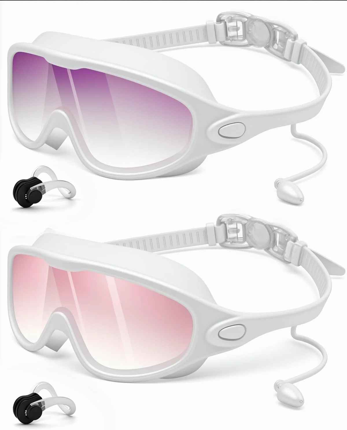 بسته 2 عددی عینک شنا برای بزرگسالان، عینک شنا دید گسترده ضد بخار و محافظت در برابر اشعه ماوراء بنفش، عینک شنا بدون نشتی برای مردان، زنان و جوانان