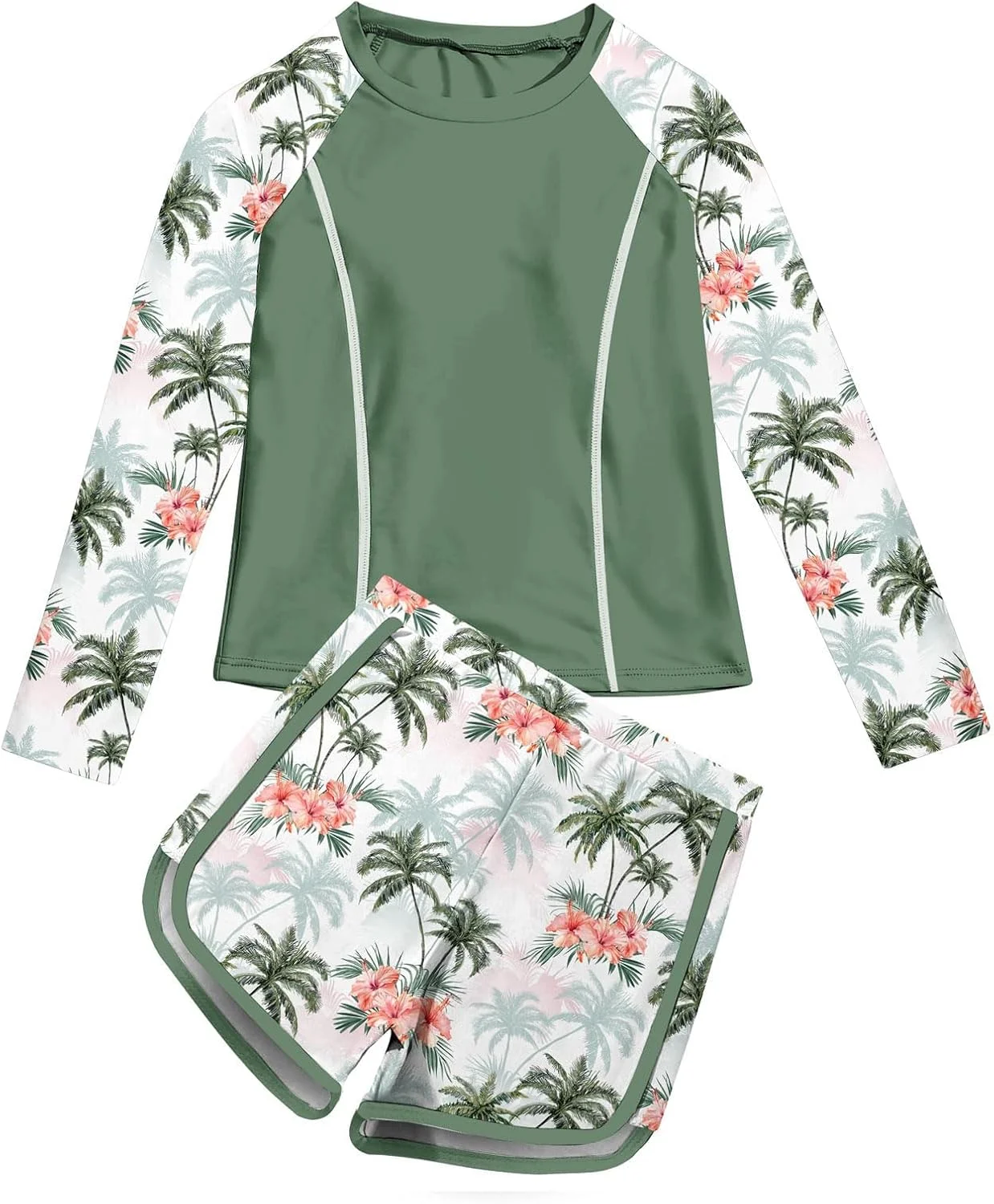 لباس شنای دو تکه دخترانه محافظ در برابر آفتاب با UPF 50+ - لباس شنای سبک وزن تابستانی برای سنین 10-11 سال - ست شنای راحت و شیک برای تفریح در ساحل و استخر