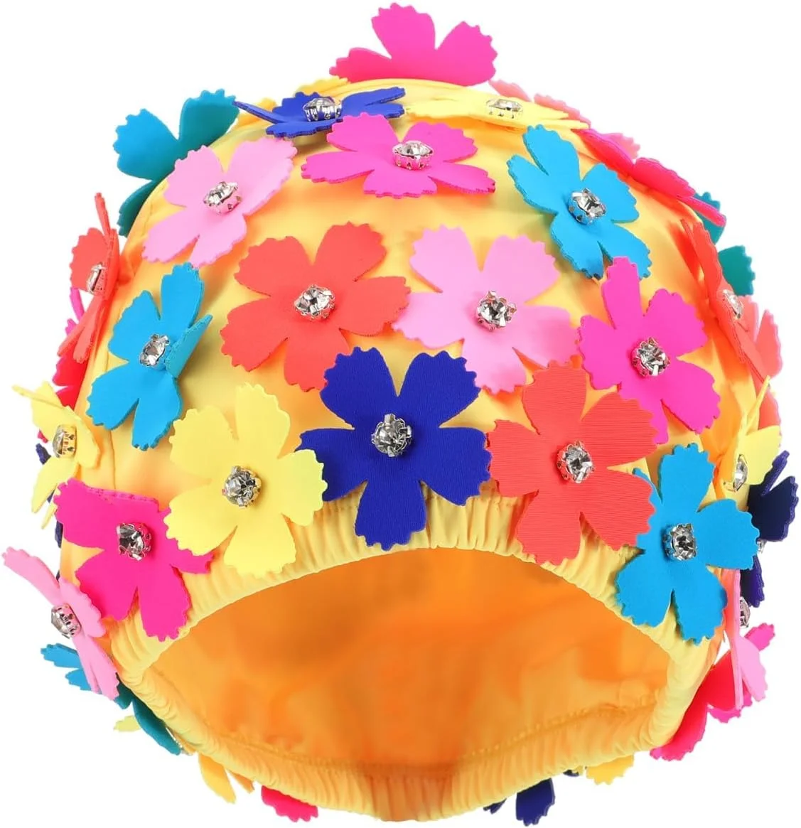 کلاه شنای گلدار زنانه، کلاه حمام پارچه ای با گل های سه بعدی، کلاه شنای سبک رترو برای بانوان، دختران، موهای بلند و کوتاه، لوازم جانبی استخر و ساحل