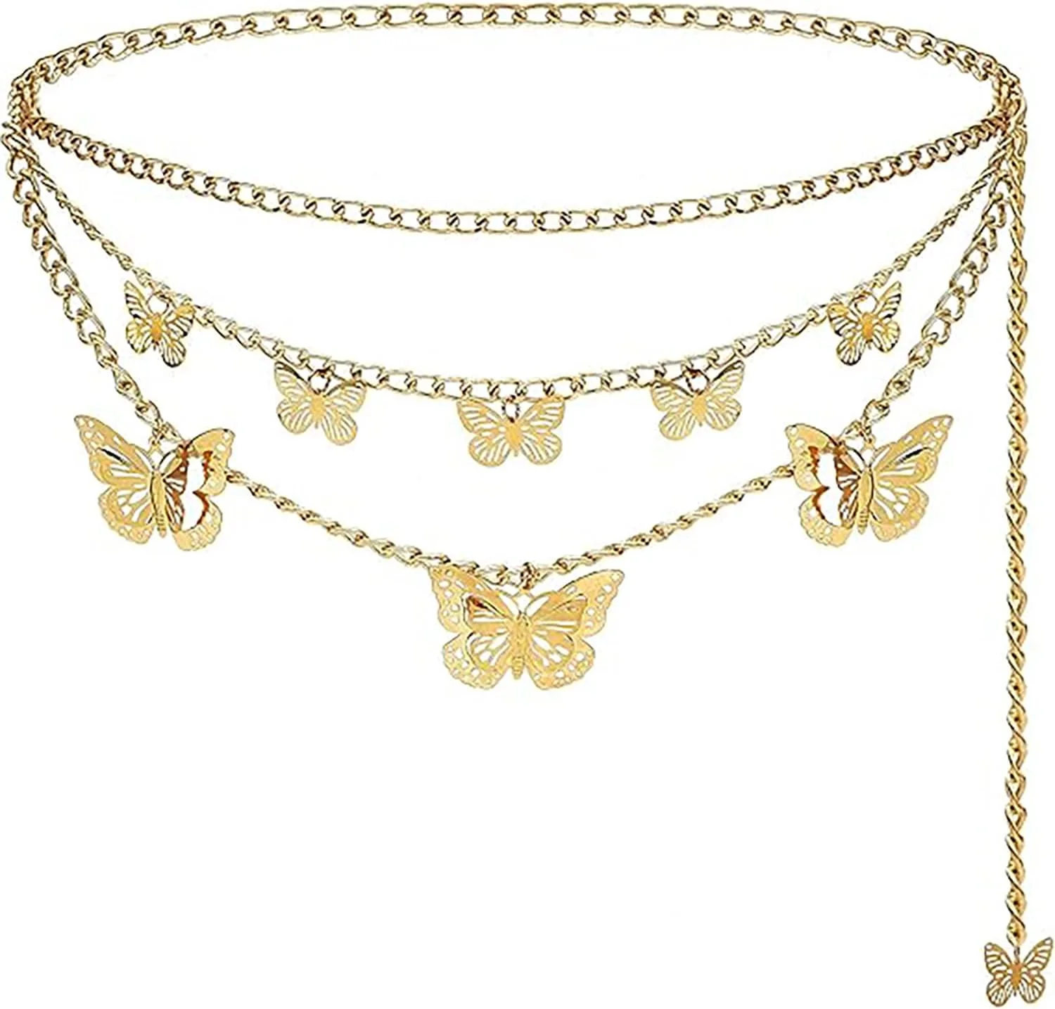 کمربند زنجیری زنانه، زنجیر بدن فلزی چند لایه قابل تنظیم، کمربند اتصال کمر طلایی و نقره ای شیک برای لباس ها، شلوار جین، دامن، شلوار، اکسسوری جواهرات مد روز برای دختران