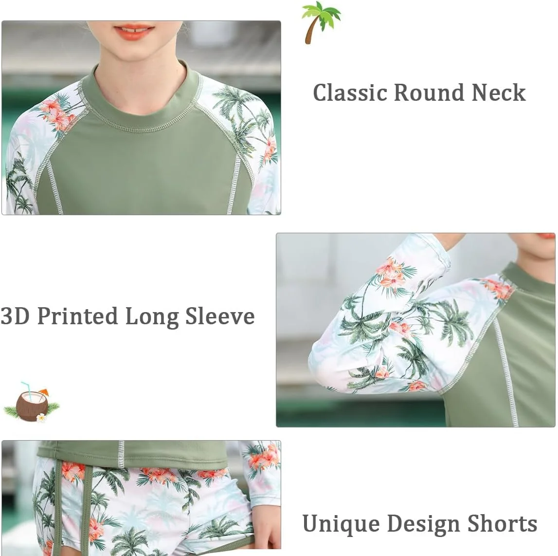 لباس شنای دو تکه دخترانه محافظ در برابر آفتاب با UPF 50+ - لباس شنای سبک وزن تابستانی برای سنین 10-11 سال - ست شنای راحت و شیک برای تفریح در ساحل و استخر