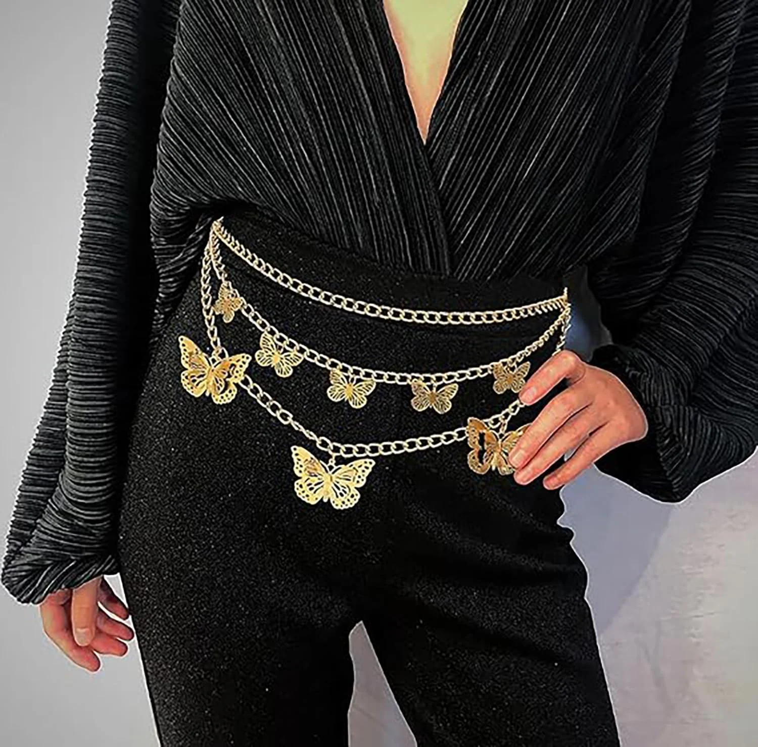 کمربند زنجیری زنانه، زنجیر بدن فلزی چند لایه قابل تنظیم، کمربند اتصال کمر طلایی و نقره ای شیک برای لباس ها، شلوار جین، دامن، شلوار، اکسسوری جواهرات مد روز برای دختران