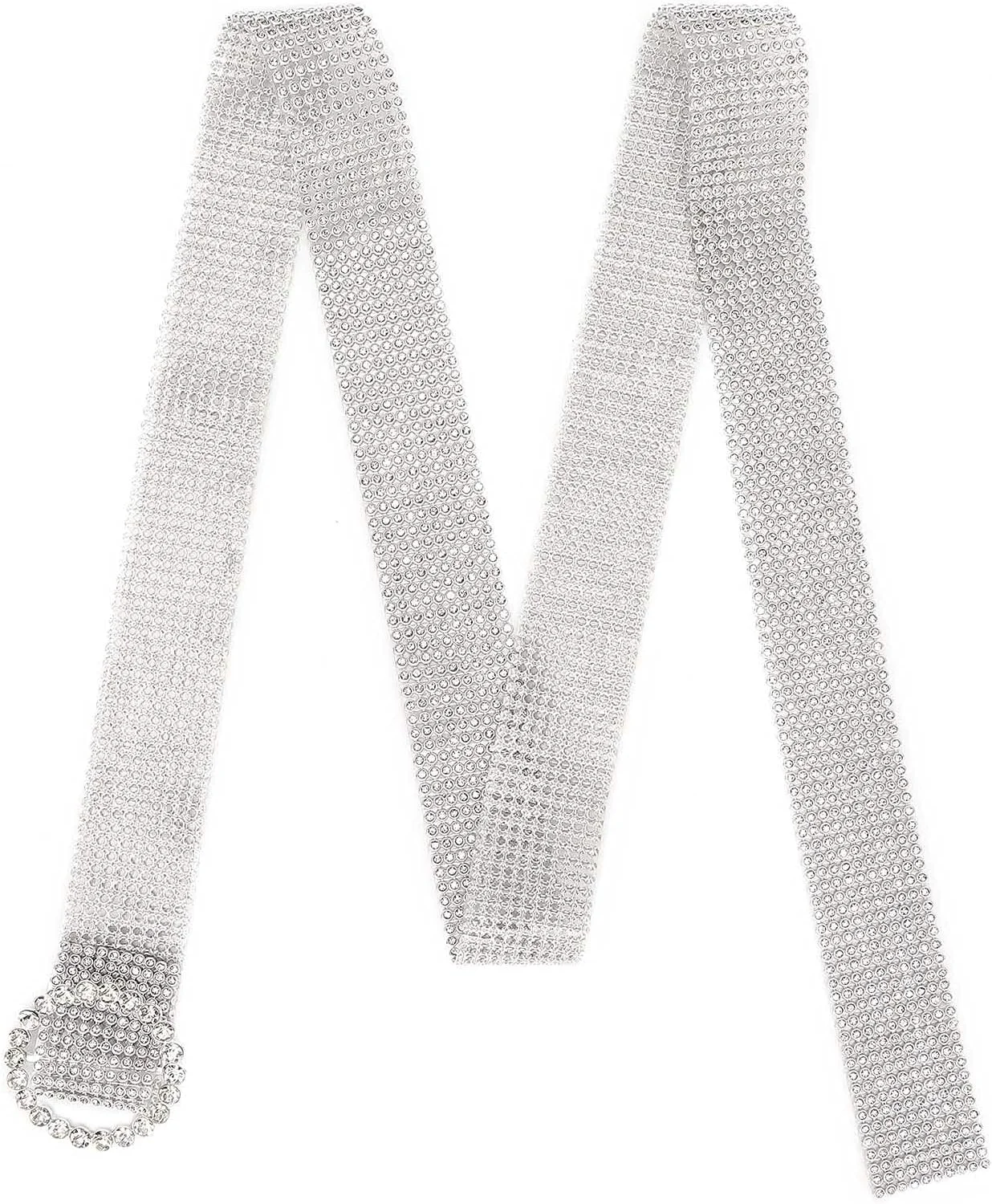 کمربند تزئینی نگین‌دار نقره‌ای ماییا، مناسب بانوان و آقایان - انعطاف‌پذیر و با بست محکم - مناسب مهمانی‌ها، جشنواره‌ها و عروسی‌ها