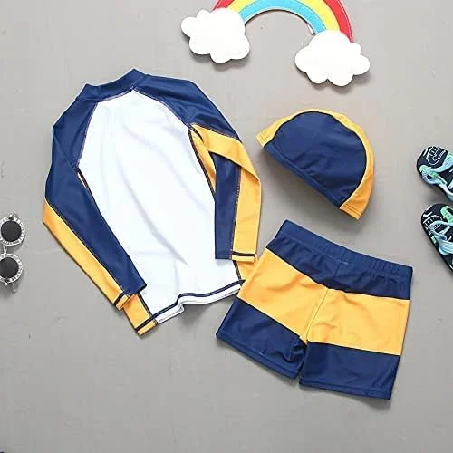 لباس شنا پسرانه برای نوزادان/کودکان، آستین بلند، محافظ در برابر آفتاب، لباس موج سواری