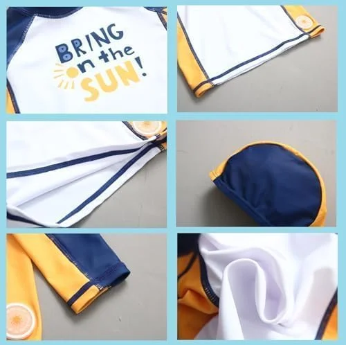 لباس شنا پسرانه برای نوزادان/کودکان، آستین بلند، محافظ در برابر آفتاب، لباس موج سواری