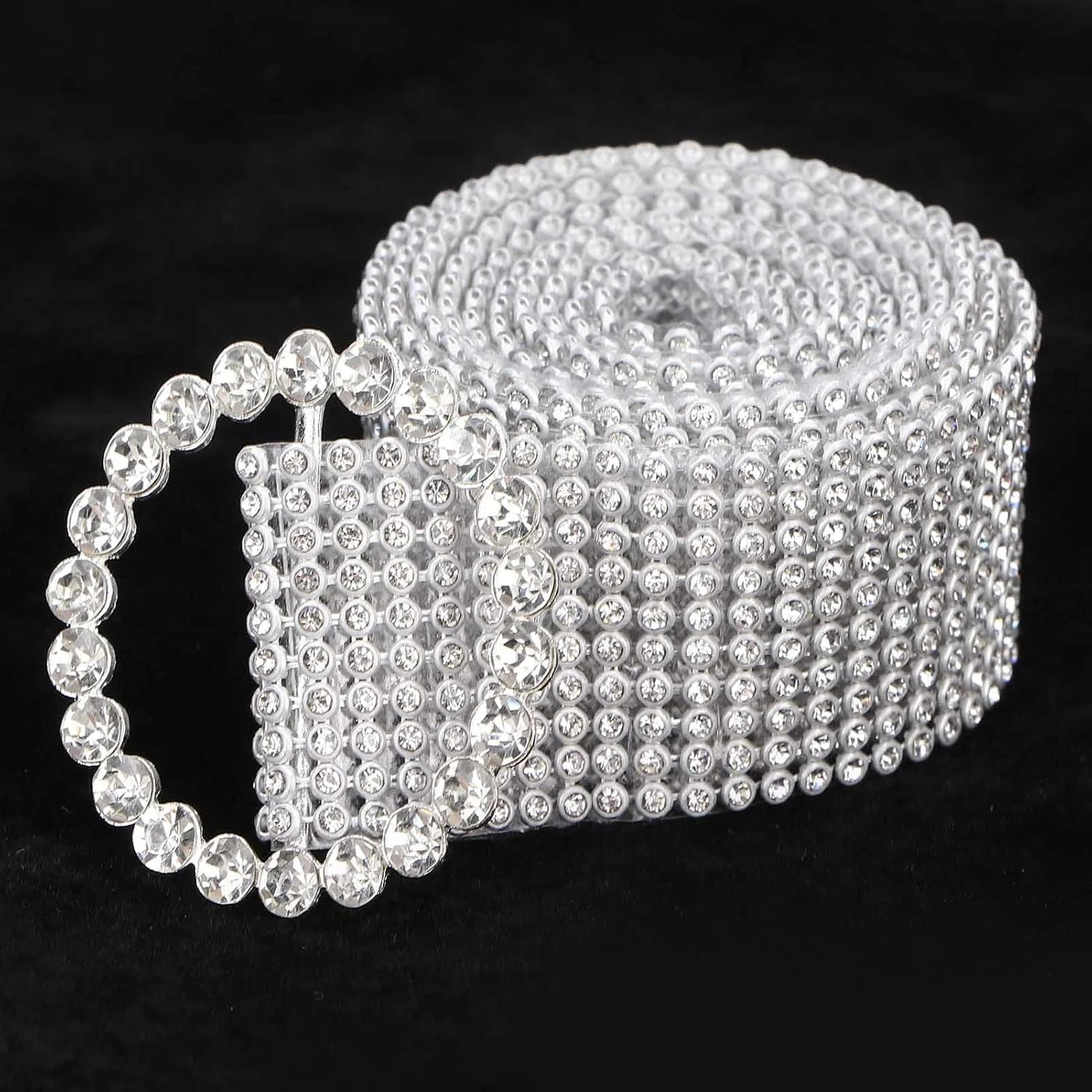 کمربند تزئینی نگین‌دار نقره‌ای ماییا، مناسب بانوان و آقایان - انعطاف‌پذیر و با بست محکم - مناسب مهمانی‌ها، جشنواره‌ها و عروسی‌ها