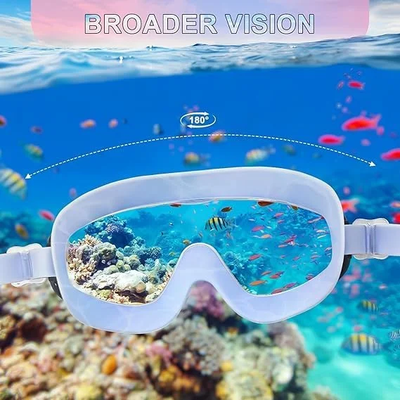 عینک شنا برای کودکان 3 تا 14 سال - بسته 2 عددی، ضد بخار، ضد آب، لنزهای محافظ UV - عینک شنای ورزشی کودکان با دید گسترده 180 درجه با گوش گیر سیلیکونی، بند قابل تنظیم، طراحی پل بینی انعطاف پذیر