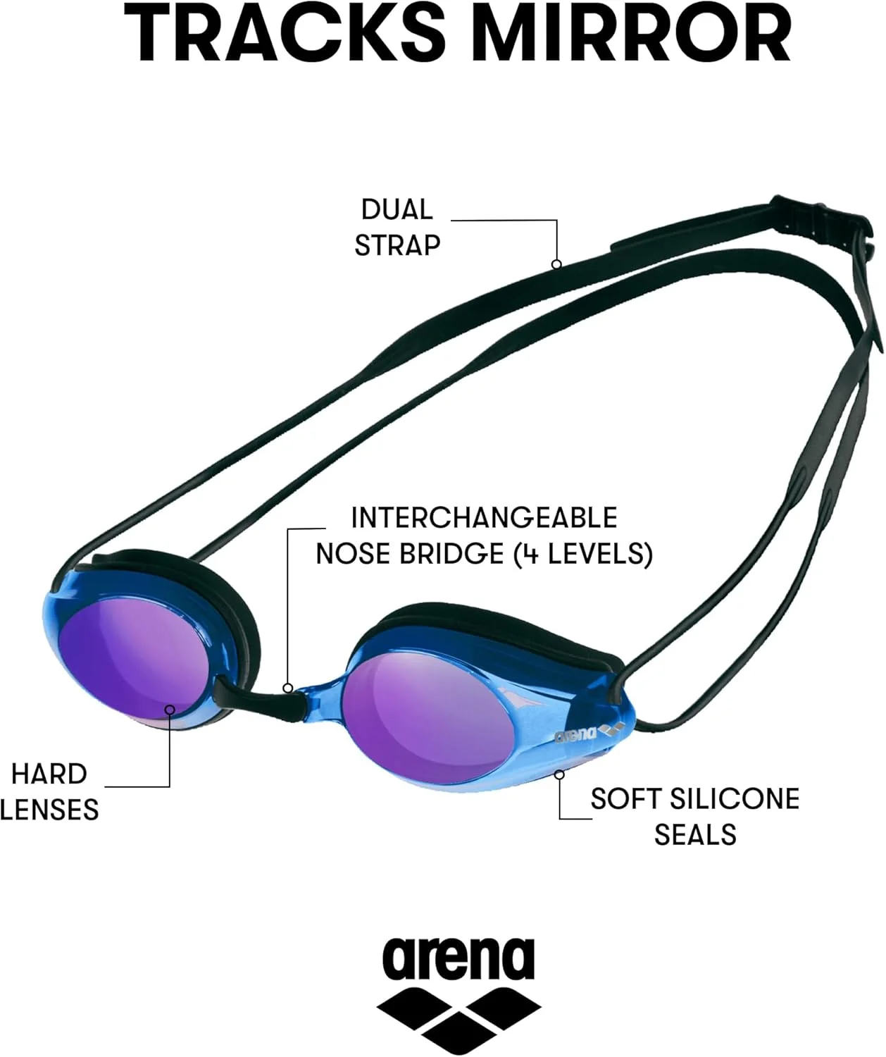 عینک شنا مسابقه ای ضروری آرنا ترکس، مناسب شناگران رقابتی، دارای تاییدیه فینا، لنز آینه ای/غیر آینه ای ضد بخار، مناسب بزرگسالان